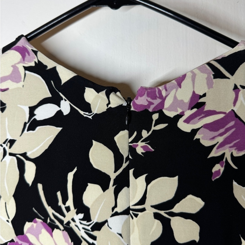 Lauren Ralph Lauren Floral Belted Faux Wrap Purple Cream Black Jersey Dress 4 - Picture 14 of 16